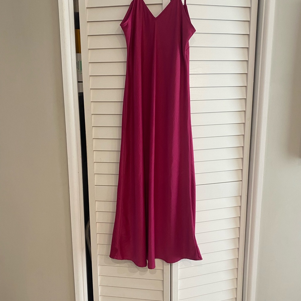 Ann Taylor LOFT Bias Midi Slip Dress Magenta 6 - Picture 3 of 6